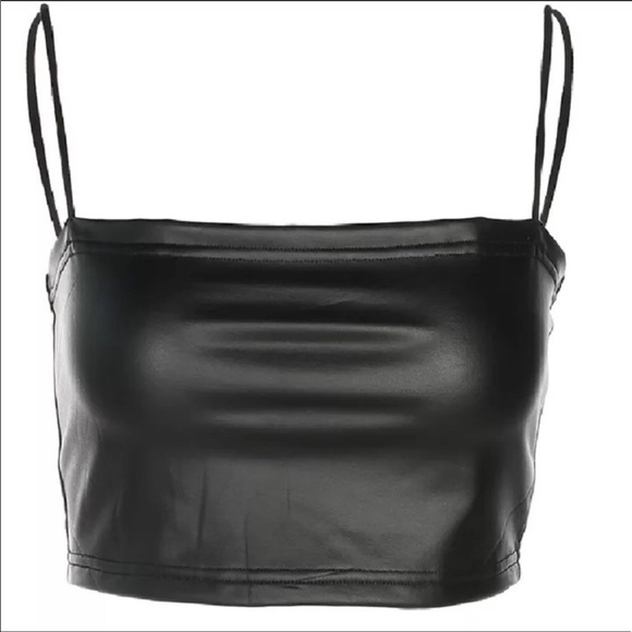 NWT Black Faux Leather Cropped Bandeau Tank Top - Picture 2 of 4